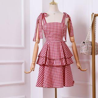 Ribbon Strap Plaid Dress