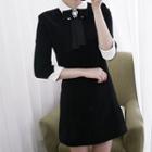 Contrast-collar Shirtdress With Brooch