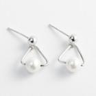 925 Sterling Silver Faux Pearl Triangle Dangle Earring