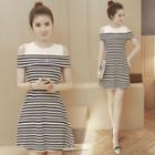 Cold Shoulder A-line Striped Sheath Dress