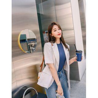 Plus Size Short-sleeve Textured Blazer