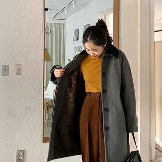 Corduroy-collar Woolen Mac Coat