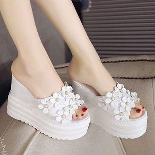 Floral Platform Wedge Mules