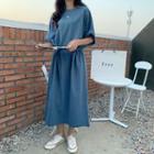 Drawstring-waist Plain T-shirt Dress