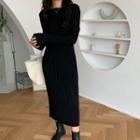 Folds Long-sleeve Medium Maxi Dress Black - One Size
