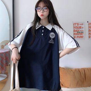 Short-sleeve Raglan Lettering Polo Shirt