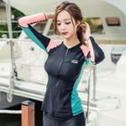 Set Of 4: Zip Rash Guard + Swim Top + Bottom + Pants