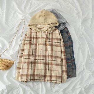 Mock Two Piece Plaid Hoodie