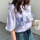 Striped Color Panel Ruffle Short-sleeve T-shirt