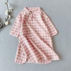 Traditional Chinese Short-sleeve Gingham Top