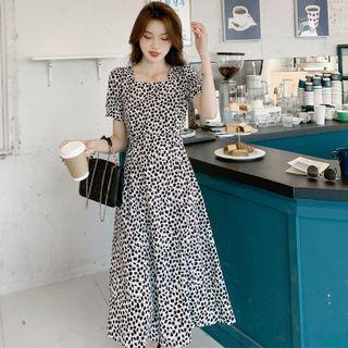 Short-sleeve Floral Print Cutout-back Midi A-line Chiffon Dress
