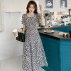 Short-sleeve Floral Print Cutout-back Midi A-line Chiffon Dress