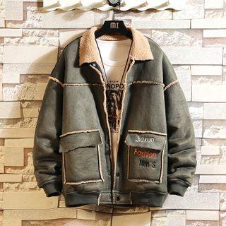 Fleece-lined Contrast Trim Buttoned Coat