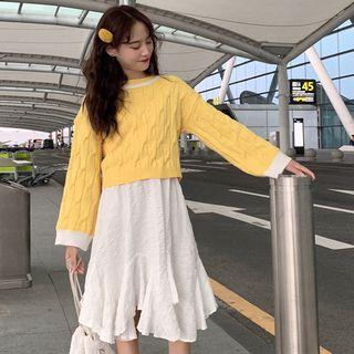 Bow-back Cropped Sweater / Spaghetti Strap Shirred A-line Dress