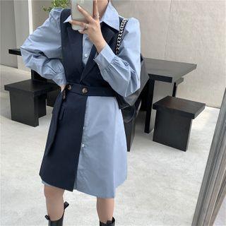 Mock Two Piece Lantern-sleeve Shirt Dress