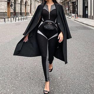 Long Sleeve Color Blocking Zip Collar Jumpsuit