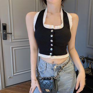 Halter Eyelet Trim Tank Top