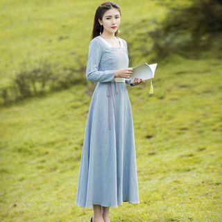 Embroidery Twill A-line Maxi Dress