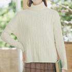 Turtleneck Cable Knit Sweater Off-white - One Size