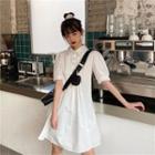 Puff-sleeve Pintuck Mini A-line Dress