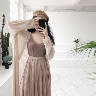 Long Light Jacket / Spaghetti Strap Top / A-line Midi Skirt