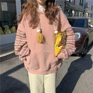 Color Block Shearling Hooded Pullover