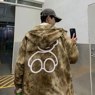 Bear Print Tie-dyed Hooded Jacket