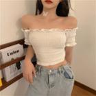 Ruffle Trim Off-shoulder Knit Cropped Top