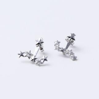 925 Sterling Silver Rhinestone Star Ear Jacket 1 Pair - 925 Silver - Silver - One Size