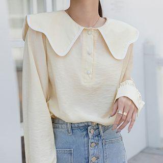 Wide Collar Contrast Trim Blouse