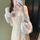 Long-sleeve Plain Cardigan + Floral Print Dress