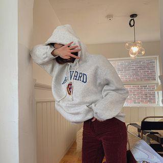 Letter-embroidered Napped Boxy Hoodie
