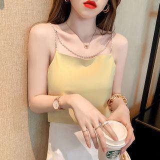 Faux Pearl Strap Silky Camisole Top