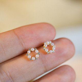 Faux Pearl Circle Stud Earring White Faux Pearl - Silver - One Size