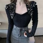 Faux Pearl Panel Long-sleeve Top