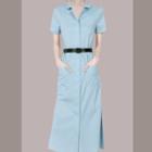 Set: Short-sleeve Plain Midi Shirt Dress + Belt