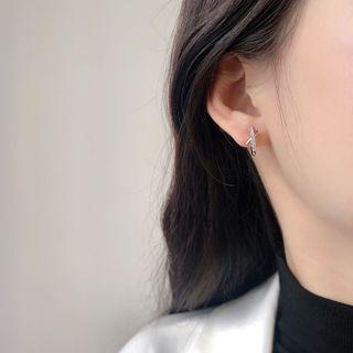 Cross Rhinestone Sterling Silver Hoop Earring