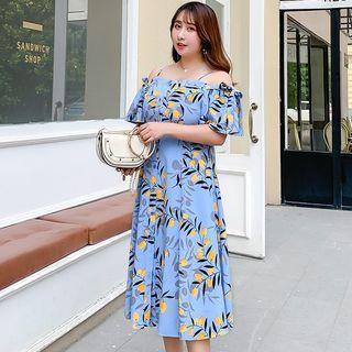 Off-shoulder Fruit Print Midi A-line Dress