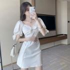 Bow Puff-sleeved Dress