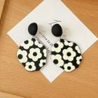 Floral Drop Earring 1 Pair - Silver Needle - Black - One Size