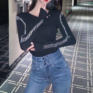 Metal Fringe Long-sleeve Top
