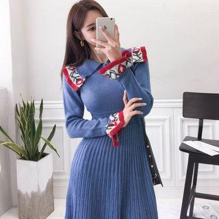 Long-sleeve Jacquard A-line Knit Dress
