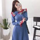 Long-sleeve Jacquard A-line Knit Dress