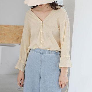 Plain V-neck 3/4 Sleeve Top