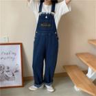 Letter Embroidered Wide Leg Denim Dungaree