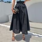 Flap-pocket Maxi Flare Skirt