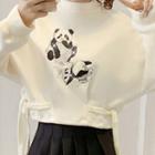 Panda Embroidered Cropped Pullover