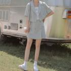 Short-sleeve Double-breasted Blazer / Mini A-line Skirt / Spaghetti Strap Top