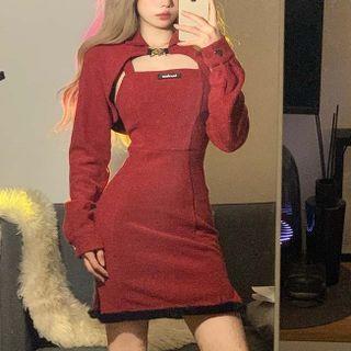 Set: Long-sleeve Shrug + Mini Bodycon Tank Dress