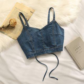 Denim Tie-strap Cropped Camisole Top